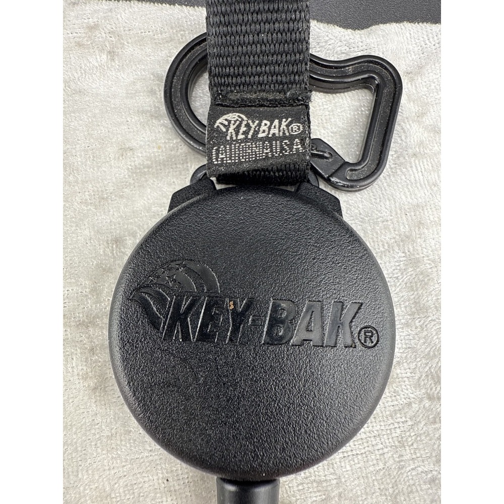 Vintage Key-Bak ID Badge Reel Black Retractable Carabiner Clip 2in